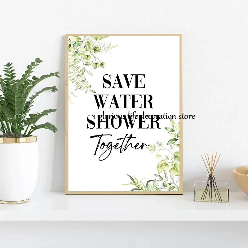 Bathroom Funny Toilet Humour Quotes Minimalist Watercolour Leaf Poster Canvas Printing Wall Art Picture for Room Home Decor