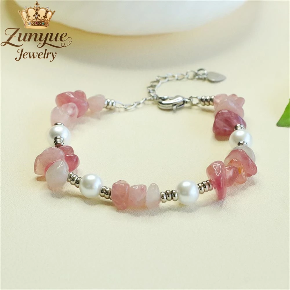 

Натуральный нерегулярный браслет из бисера с кристаллами розы и персика, роскошное качество, модные ювелирные изделия, изысканный элегантный популярный подарок