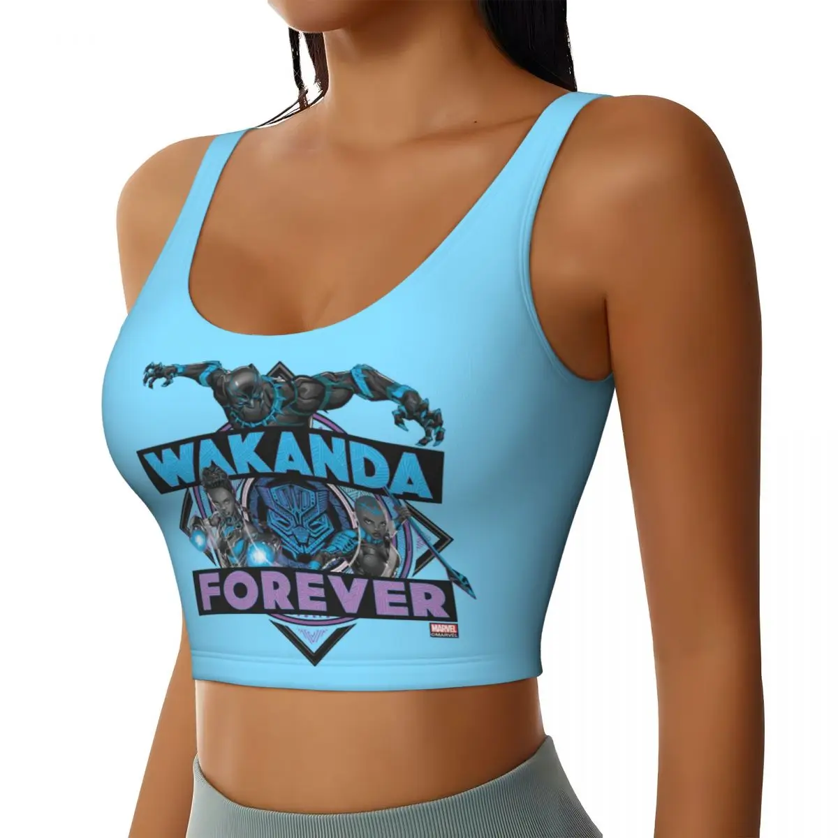 Custom Classics Wakanda Forever Bold Graphic Black Panther High Impact Sports Bras Women Seamless Workout Yoga Crop Tank Tops