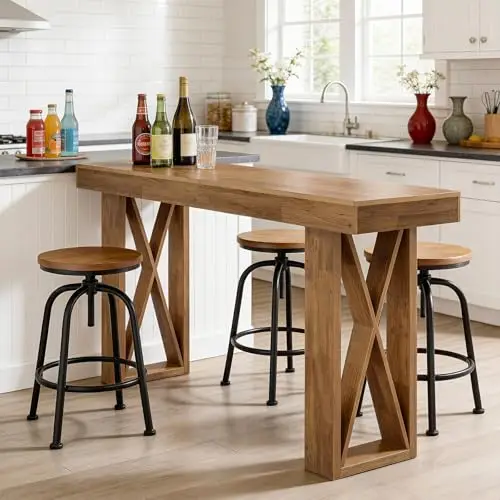Bar Table, 39.37'' Counter Height Pub Table with Wooden X-Shaped Frame, Rectangular Home Bar Unit for Kitchen, Dining