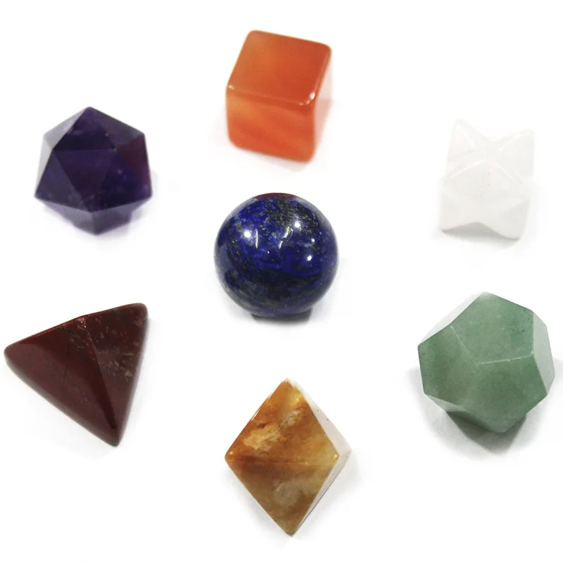 

Ore Natural Crystal Cabamel Geometry Seven-piece Ornament, Tiger Eye, Powder Crystal, Agate, Geometry Set