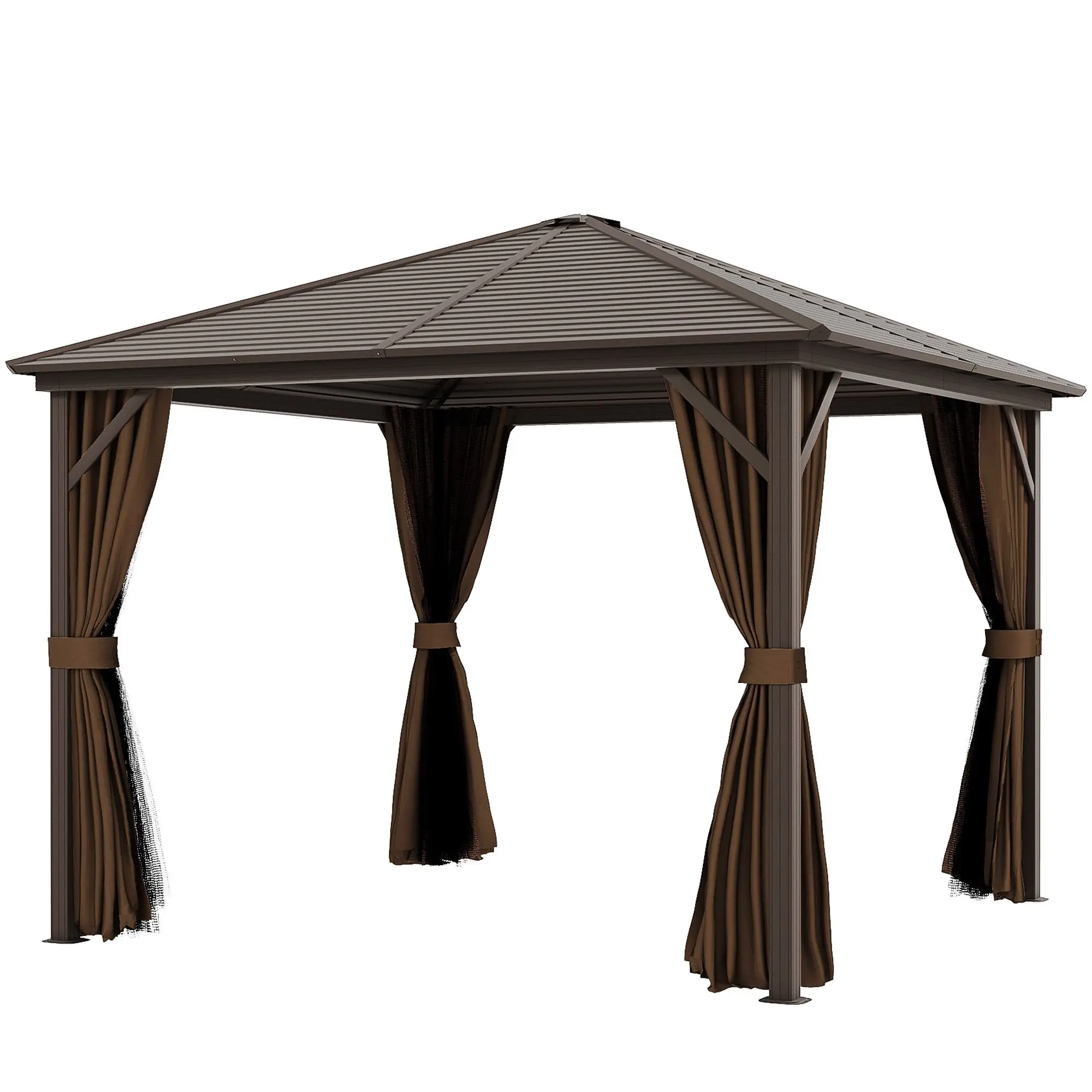 

For Outsunny 10' x 10' Hardtop Gazebo Canopy, Permanent Pavilion with Hook, Curtains, Aluminum Frame for Patio, Garden, Dark Bro