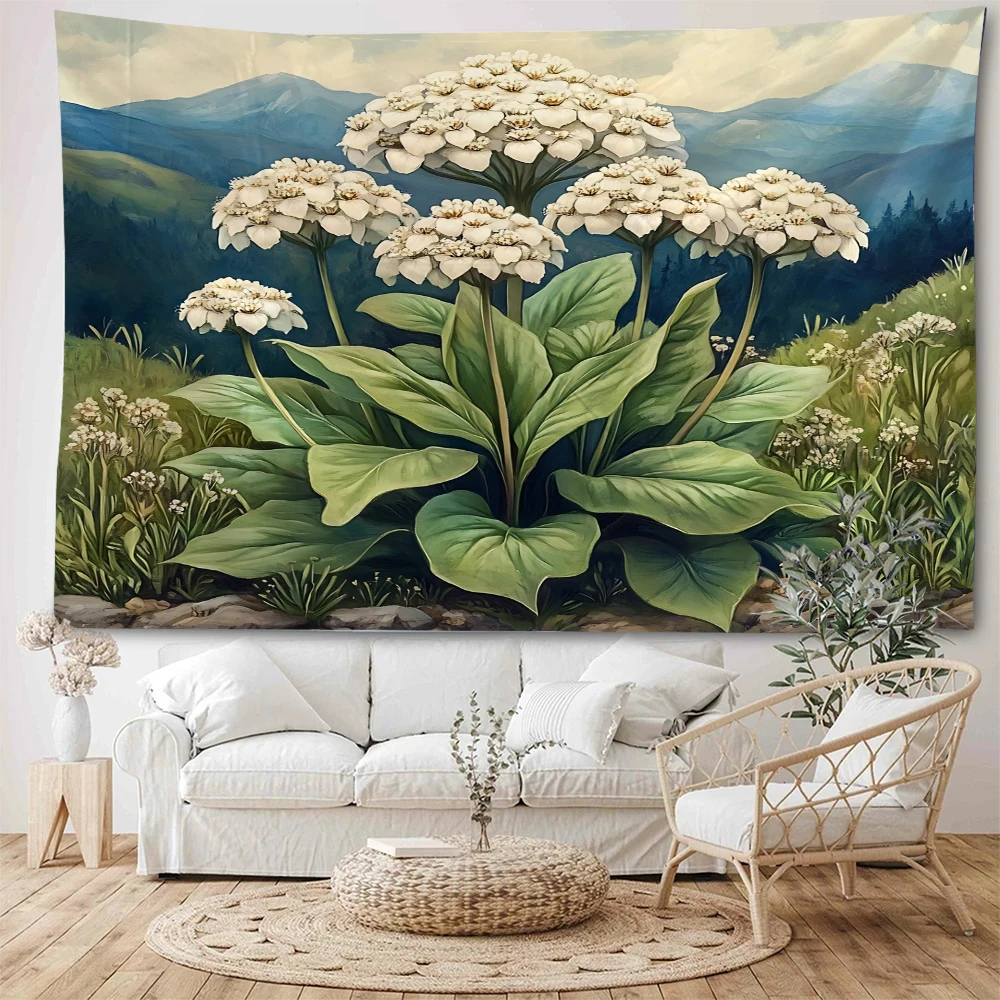 

Beautiful flowers on the hillside, decorative tapestries, beautiful plant landscapes, painting tapestries