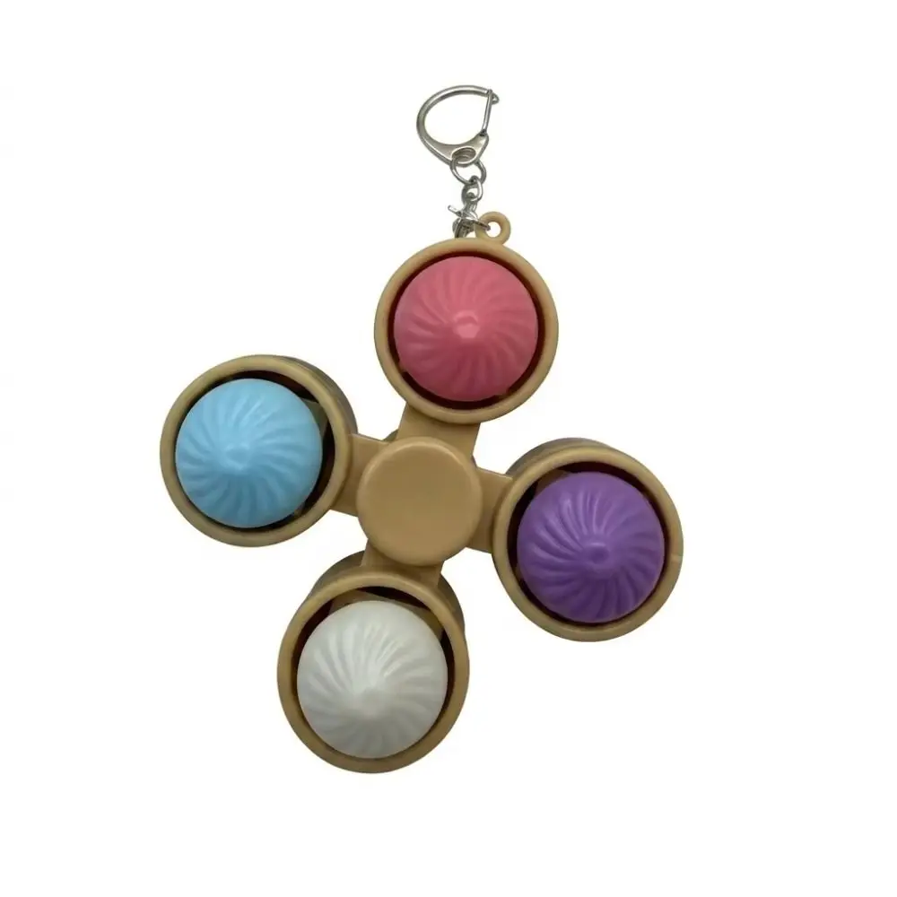 2-in-1 Fidget Spinner Keychain Steamed Bun Spinning Top Push Button Sensory Bun Keyboard Hand Relax Fidget Clicker Keychain