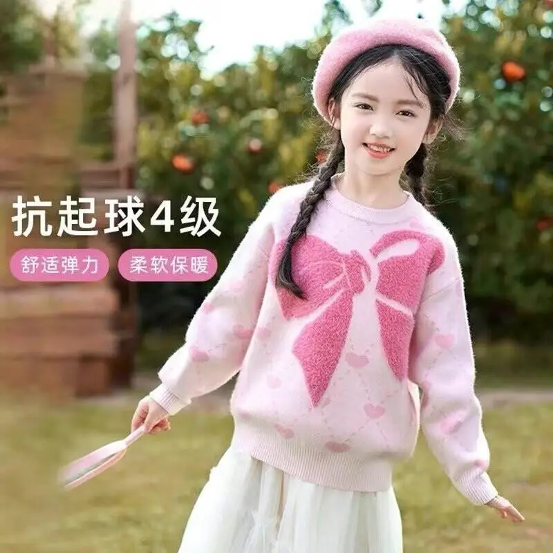 

Woolen Sweaters New Knitted Girls' Fashion Children's Clothing Stylish Base Autumn Winter Clothes Medium Large Girls' Tops Girl