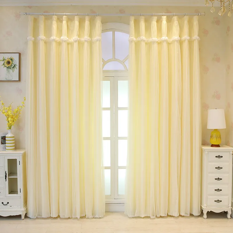 Korean Style Yellow 2-Layer Curtain Translucent But Private, Princess Style for Wedding Room / Kids Room / Room Divider