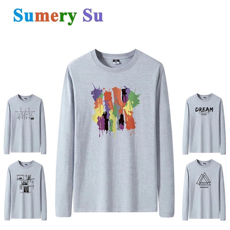 

Mens T Shirts Cotton Casual New O-Neck Slim Long Grey Sleeve T-Shirt Male Clothing Travel Tee Shirt 28 Styles Plus Size S-6XL