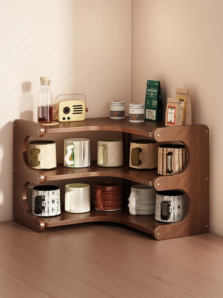 

Desktop shelf Solid wood home table Corner coffee cup Water cup cup holder Corner storage rack Multi-layer shelf