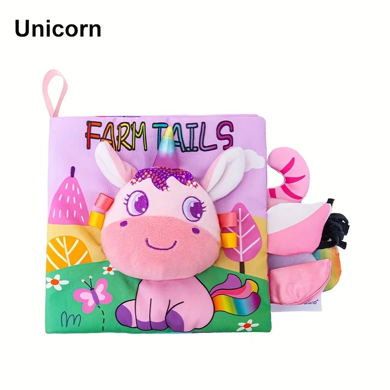 High Contrast Baby Toy, Baby Tail Cloth Book, Soft Cloth Book with 3D Animal Tails High Contrast Colorful Touch Feel