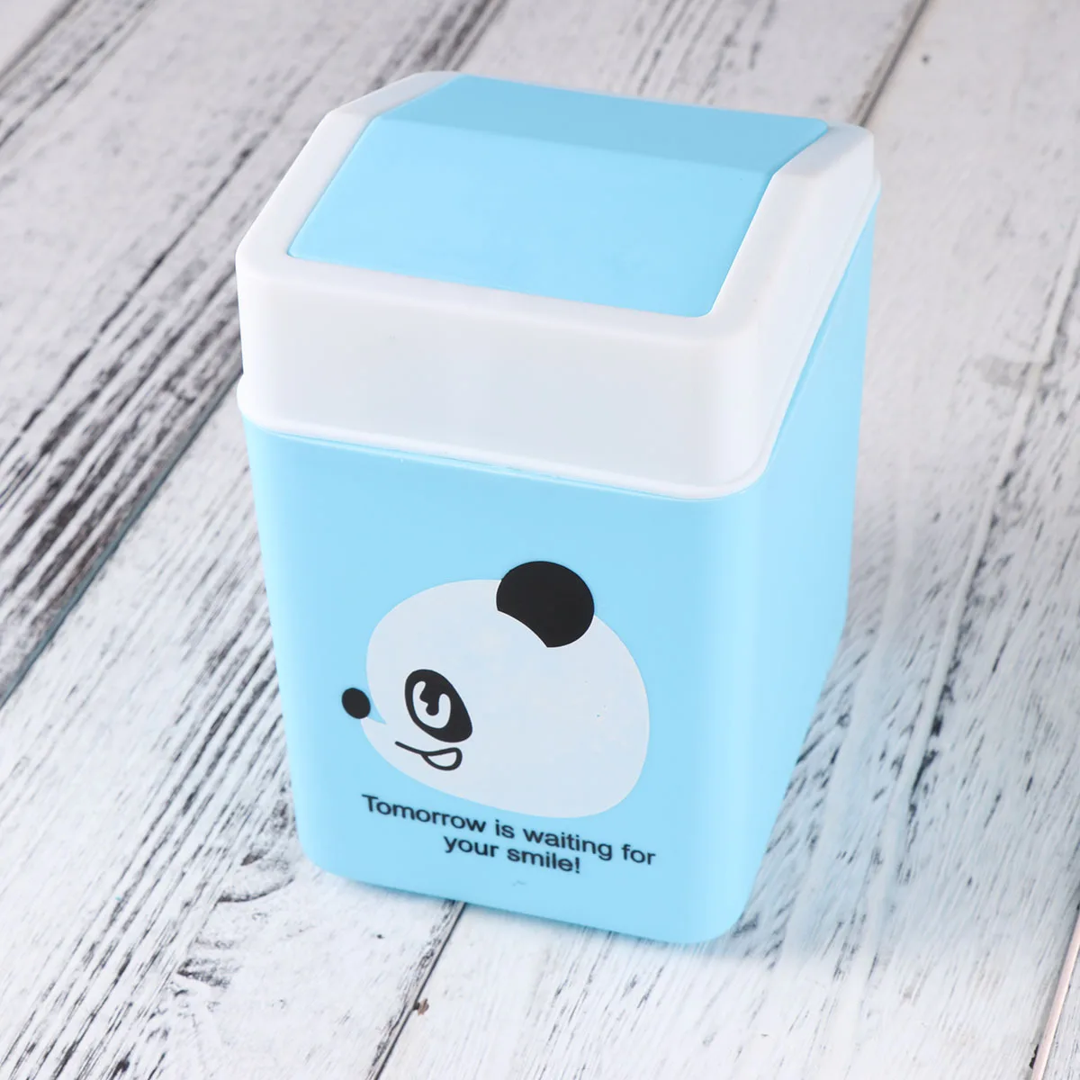 

Мини-настольная мусорная корзина с узором панды, небесно-голубая качающаяся крышка, стол, мусорный бак для кухни, гостиной, офиса, мини-органайзер для мусора