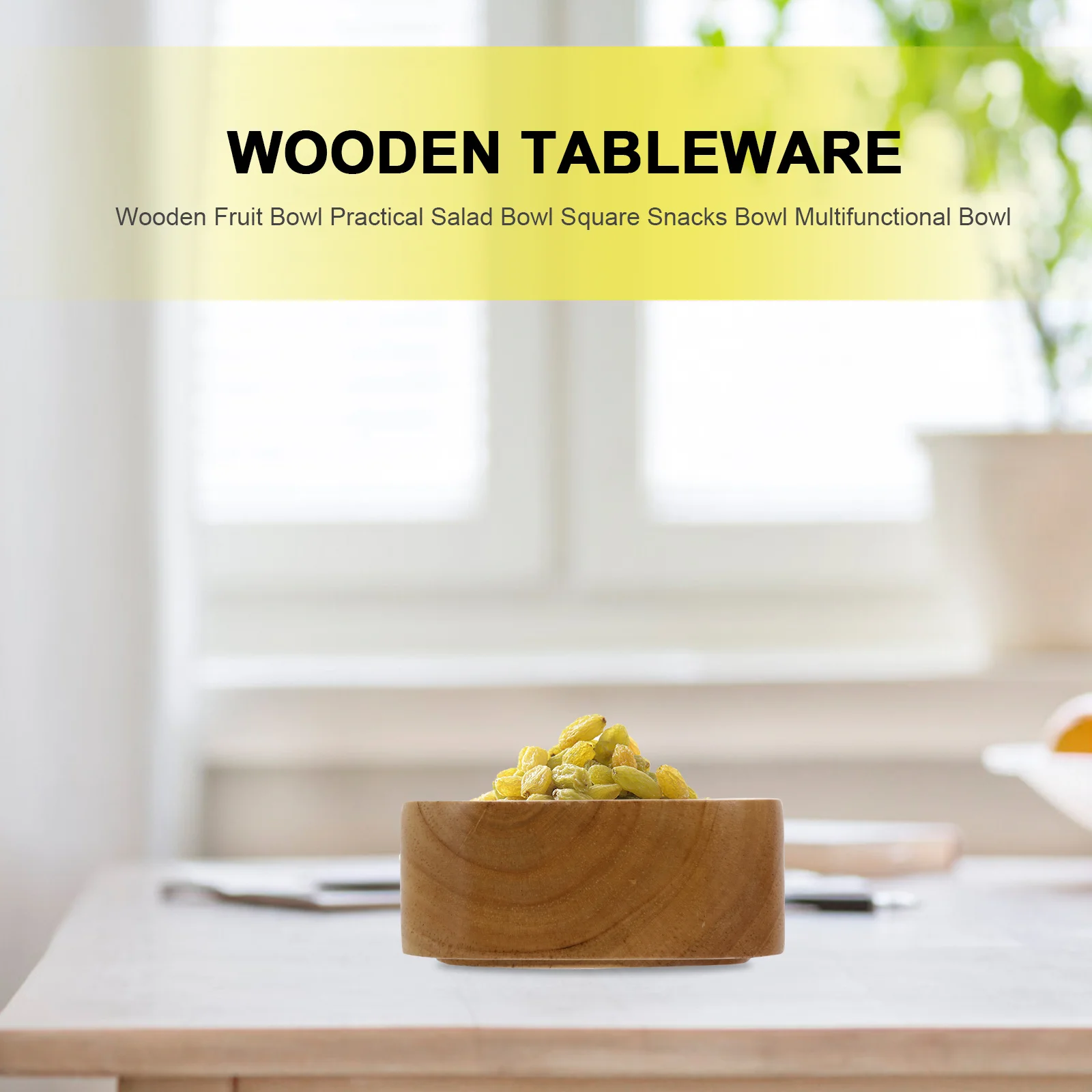 

1pc Wooden Fruit Bowl Square Salad Bowl For Snacks Rice Dessert Food Storage Wooden Serving Bowls Kitchen Tableware