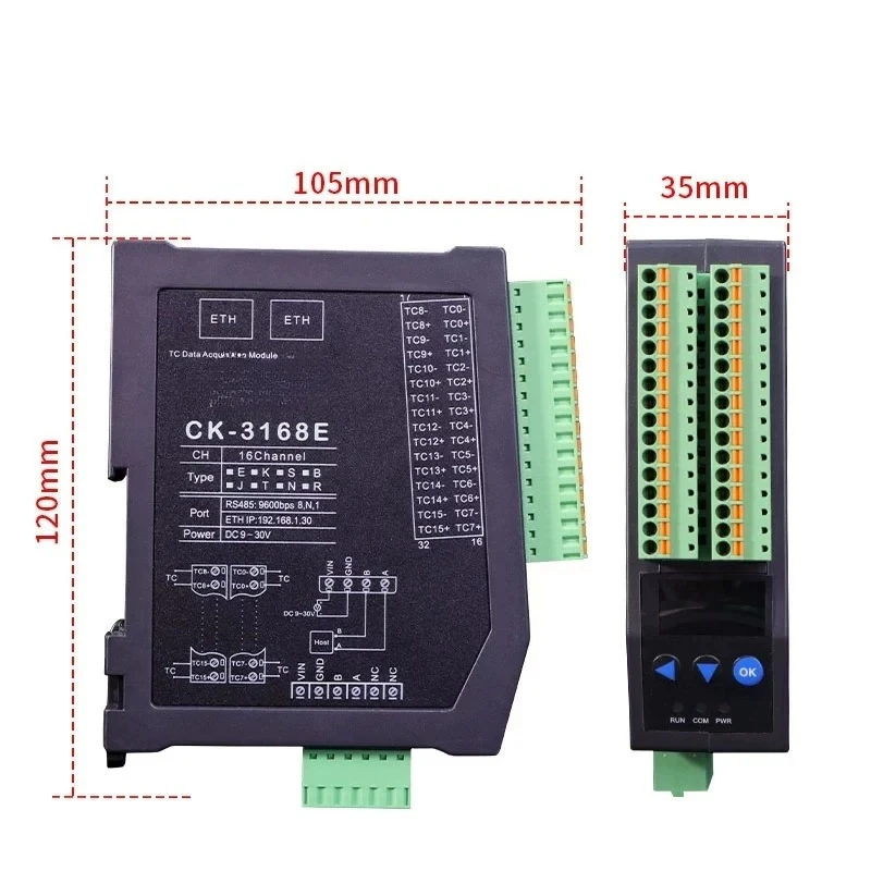 16 Channel K/T/J/B Thermocouple Input RS485 Ethernet Bus Module