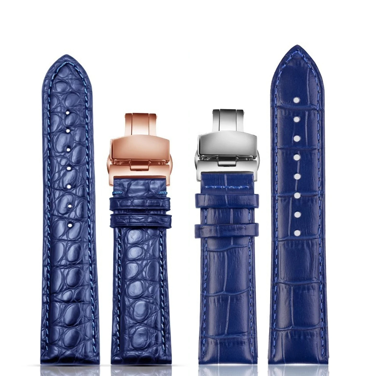 Blue Cowhide Watch Strap Crocodile Leather Band 18mm 20mm 21mm 22mm Replacement Bracelet For Tissot Seiko Huawei Citizen Watches view 5