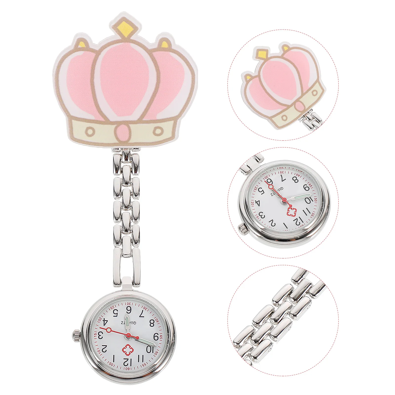 

Cartoon Nurse Pocket Crown Chest Watch Stainless Steel Chain Glass Portable Gift Large Dial Easy Time Check Suitable Hospital
