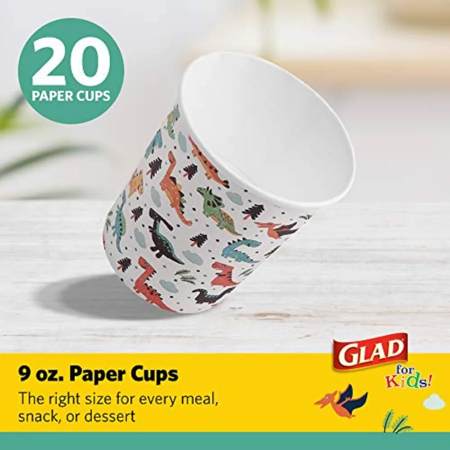 for Dinosaur Paper Cups, Heavy Duty Soak-Proof Disposable Party Drink Cups for Cold Beverages, Juice and Water, Multicolor Dino