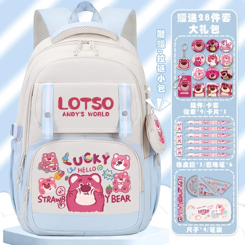 Sanrio-mochila escolar de oso de fresa para niña, mochila ultraligera de viaje, resistente a las manchas, duradera, de gran capacidad