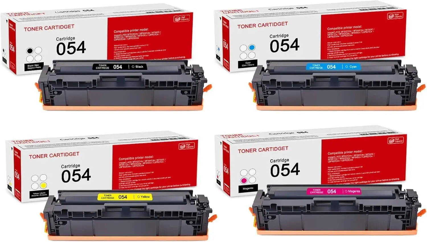 Compatible 4-Pack CF054 Toner Cartridge Set (Black, Cyan, Magenta, Yellow) Replacement for Canon imageCLASS MF642Cdw, MF644Cdw, MF640C, MF641Cw, MF643Cdw, MF645Cx, LBP621Cw, LBP623Cdw, LBP622Cdw Printers