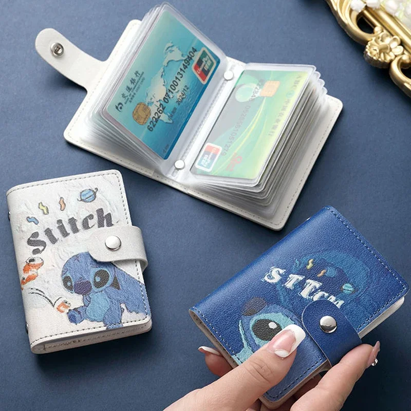 Disney Stitch Bank Card Bag Anime Lilo & Stitch Winnie Pooh Cartoon Leather Driver's License Document Clip Credit Card ID Holder