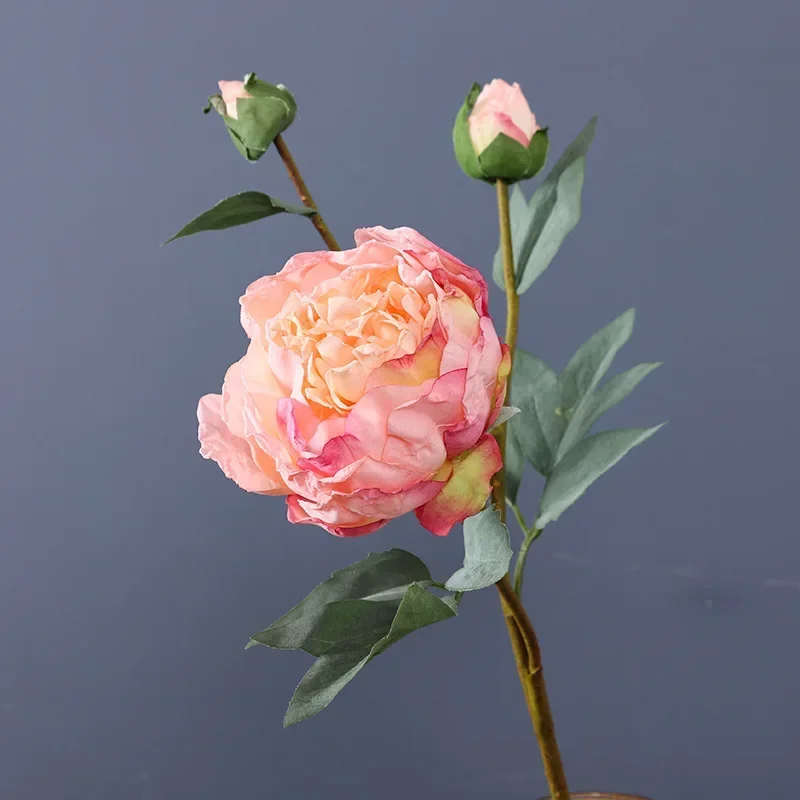 High Quality Simulation 3 Head Bud Core Peony Silk Home Living Room Dining Table Wedding Decoration Fake Artificial Flower