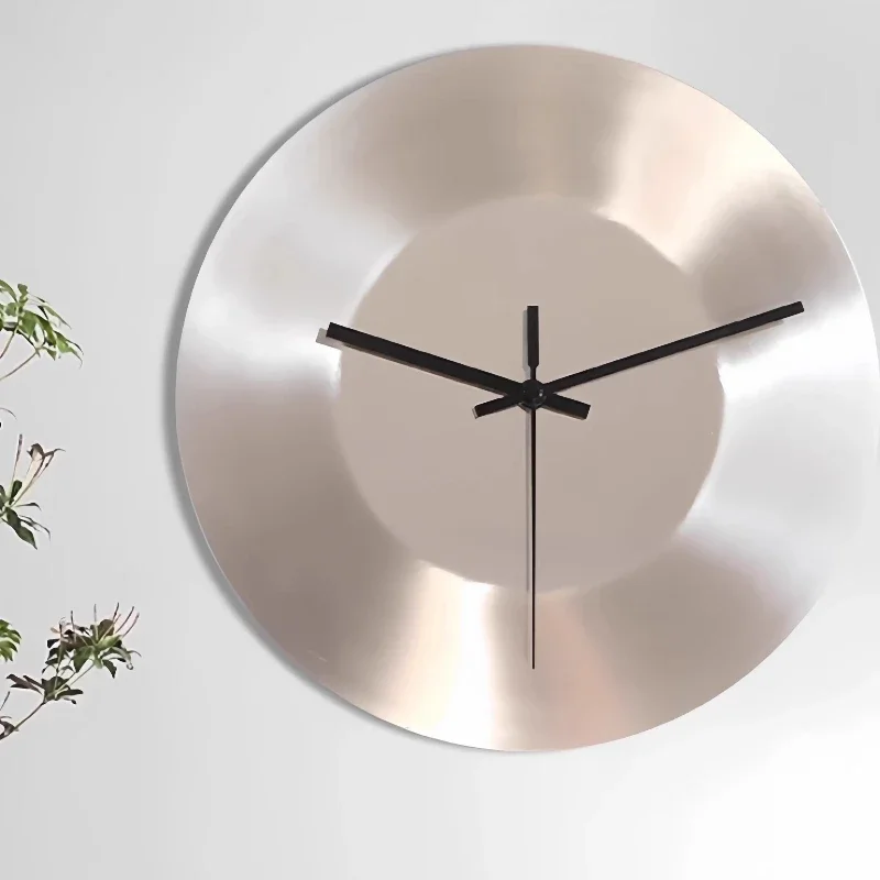 Wall clock high-end handmade creative stainless steel clock mirror medium circle living room personality mute