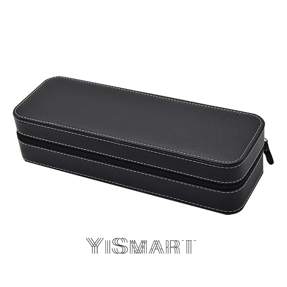 6 slots de couro do plutônio portátil caixa de relógio de viagem organizador de jóias caixas de armazenamento com zíper fácil transportar relógios