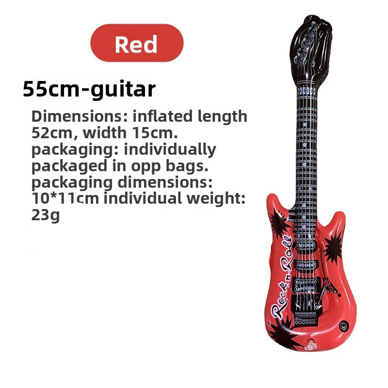 Lot De 6 Guitares Gonflables 100 Cm – Couleurs Variées – PVC Épais – Accessoire Fête Rockstar – Carnaval, Anniversaire, Photo
