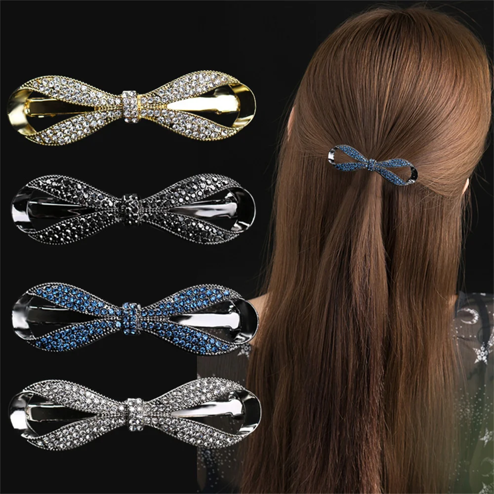 Exquisite Faux Crystal Bow Hairpin For Women Fashion Rhinestone Bowknot Hair Clips Barrettes Styling Tools Hair Accessories Gift