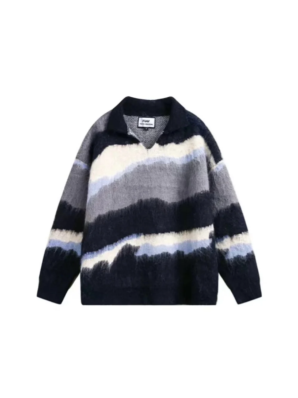 

Ретро американские ленивые полосатые свитера для пар, высококачественные вязаные топы с воротником для мужчин и женщин, повседневные удобные