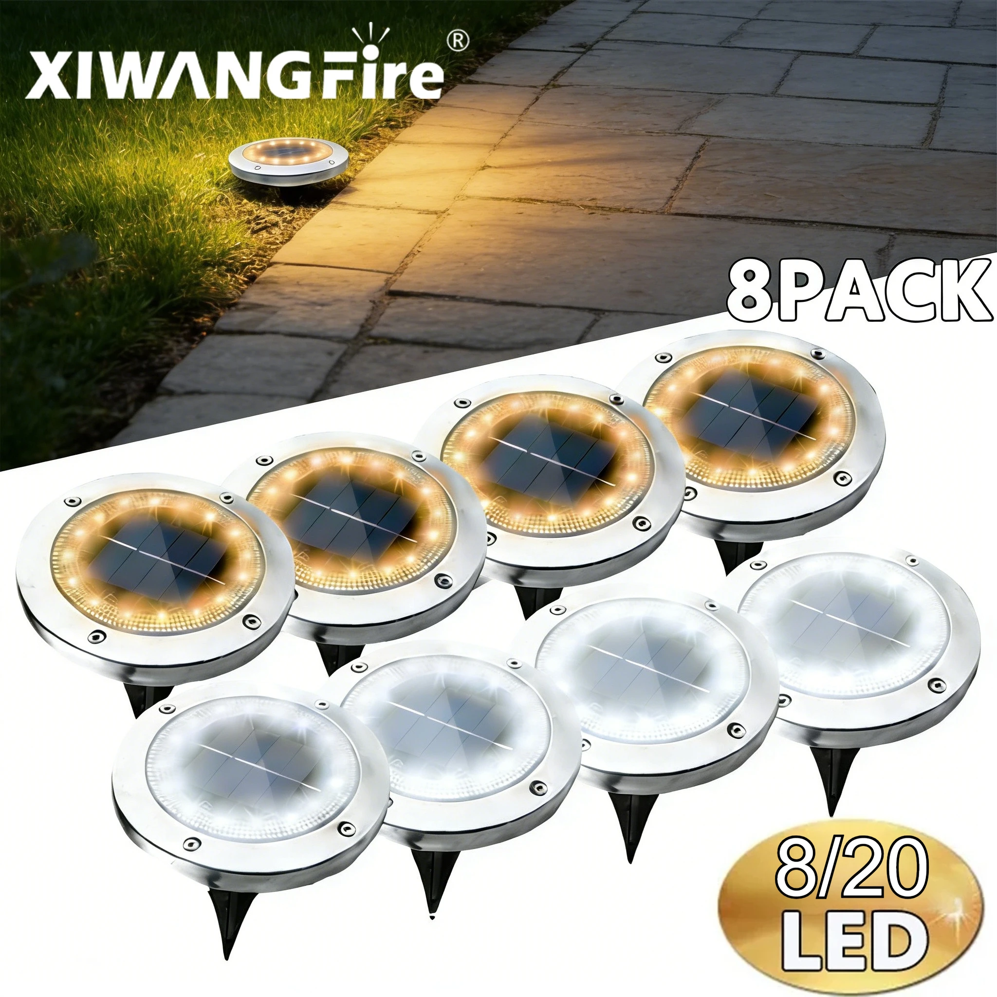 Solarna lampa gruntowa, 8/20 LED, wodoodporna, podziemna, do oświetlenia tarasu, ogrodu, ścieżki, podjazdu, dekoracyjna lampa do oświetlania krajobrazu.