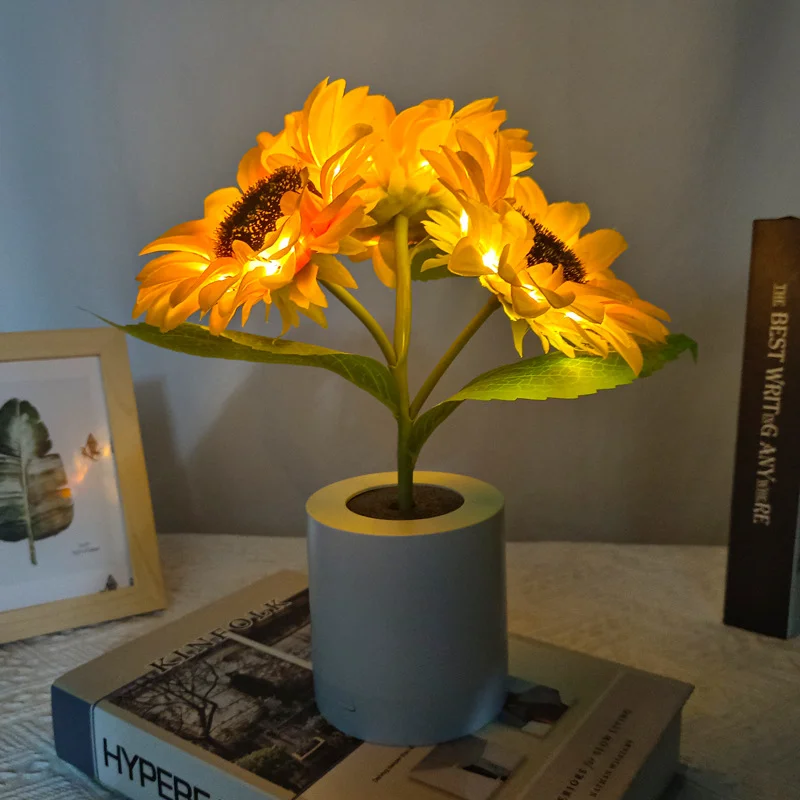 LED Sunflower Table Lamp Decorative Nightlight USB Rechargeable Lamp Light for Bedroom Home Party