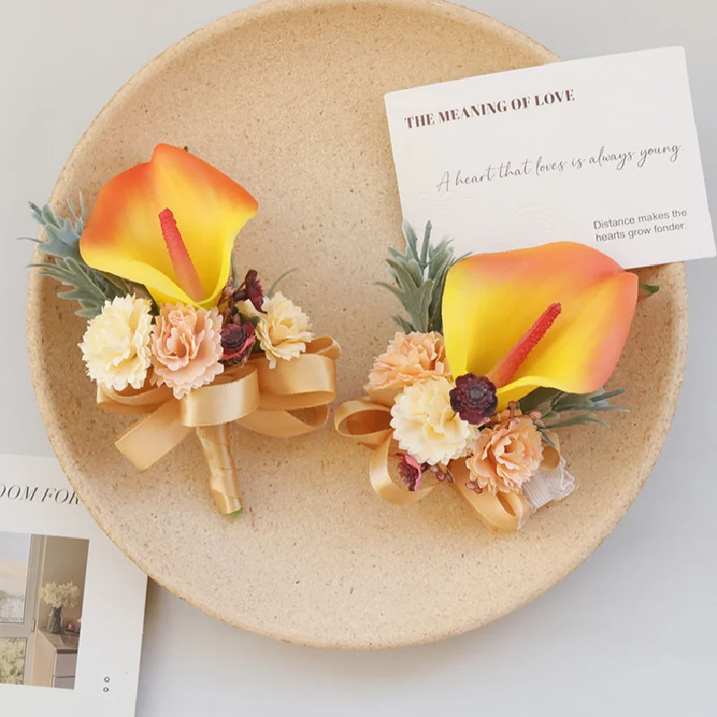 Ramillete de muñeca y Boutonniere, suministros de boda, flor de boda, arte de simulación, celebración de negocios, apertura de invitados, Orang533