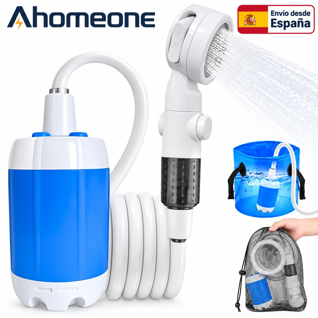 Ducha eléctrica portátil para acampar, bomba de ducha de 4000 mAh, ducha eléctrica recargable mejorada, bajo nivel de ruido, sistema de prevención de fugas, dispositivo de ducha portátil con cabezal de ducha que aumenta la presión, ideal para acampar al aire libre, ducha inteligente con pantalla digital, no requiere electricidad, perfecta para viajes y acampadas.