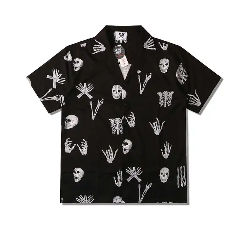 

New Arrival Trendy High Street Short Sleeved Shirt Men's Summer Loose Large Personalized Skull Printed Shirt