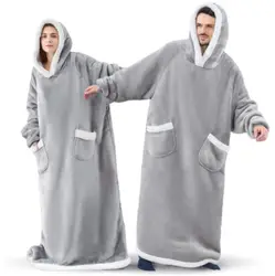 2024 super lange Flanell decke mit Ärmeln tragbare Decke Winter warme Hoodie Sweatshirts übergroße Männer Frauen TV-Decke