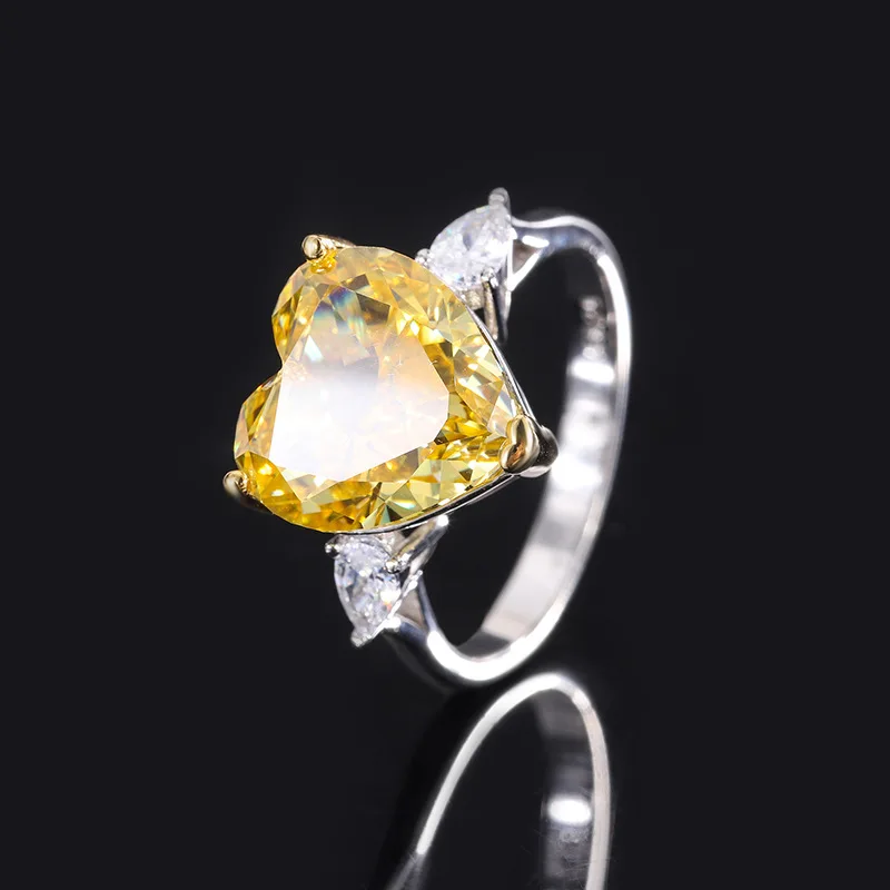 18K Gold Set with PT950 Platinum Internet Celebrity Fashionable Texture High Carbon Diamond Heart-shaped Ring Main Stone 12*12