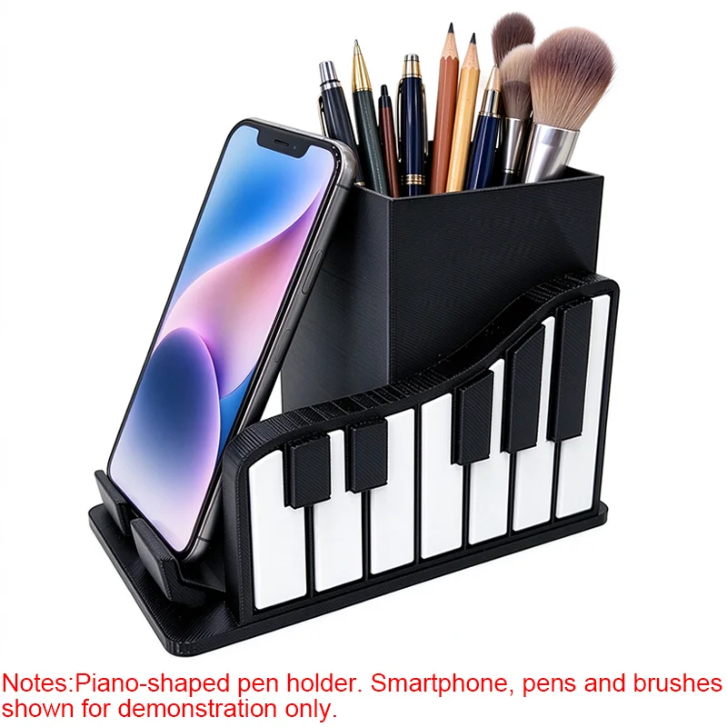 Piano Pen Holder 2 In 1 Desktop Organizer Mobile Phone Stand Music Stationery Storage Box Desk Decor Gift For Music Lover