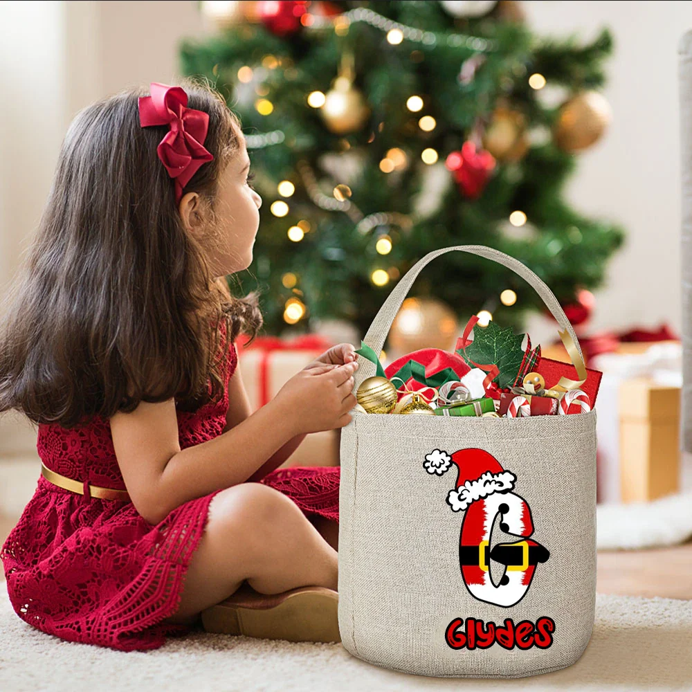 Personalised Large Santa Christmas Sack for Kids Xmas Toy Sack with Name and Initial Tote Bag Girl Beach Bucket HandBags