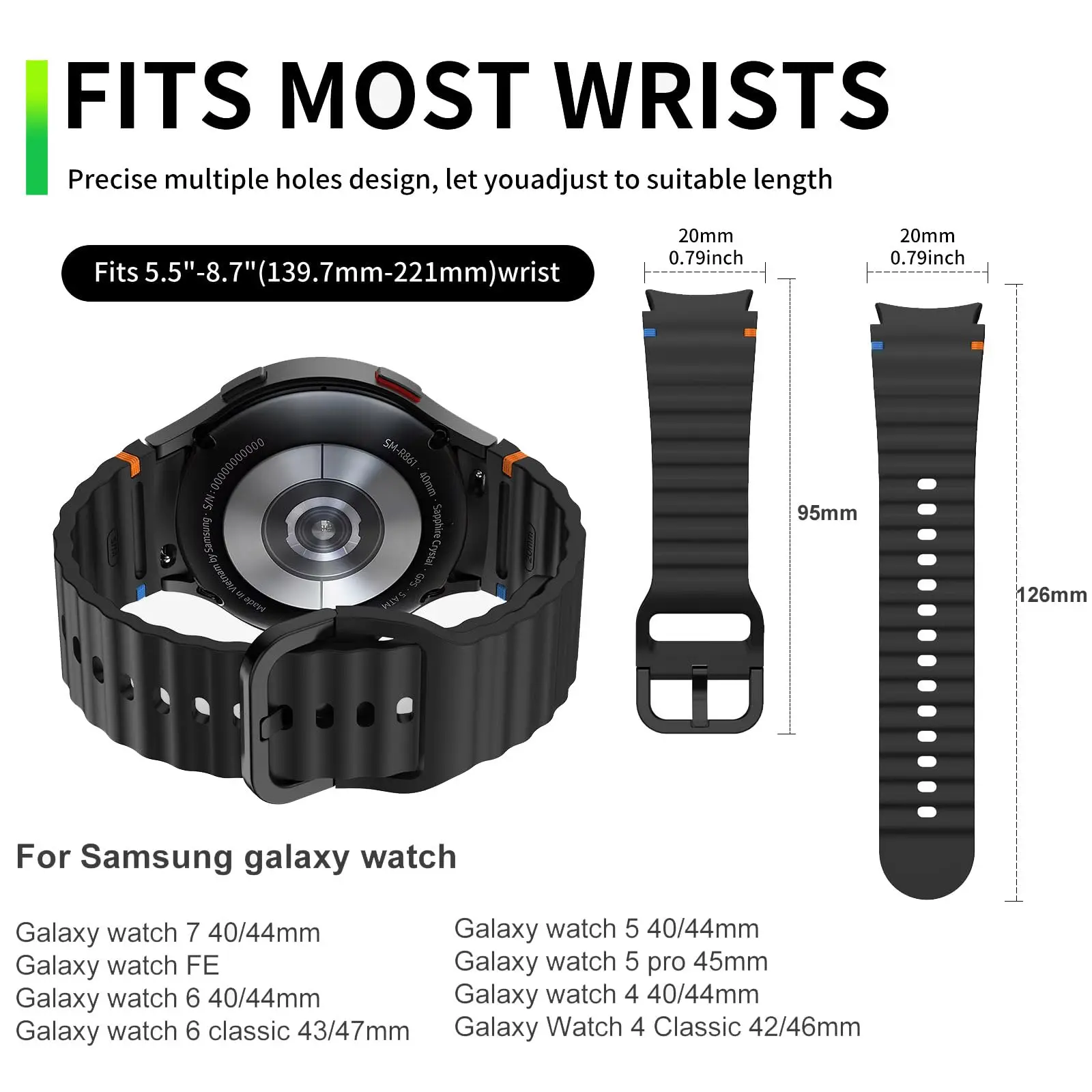 Original Band for Samsung Galaxy watch 7 6 5 4 44mm 40mm/FE/Pro/classic Silicone sport belt bracelet correa Galaxy watch 7 Strap