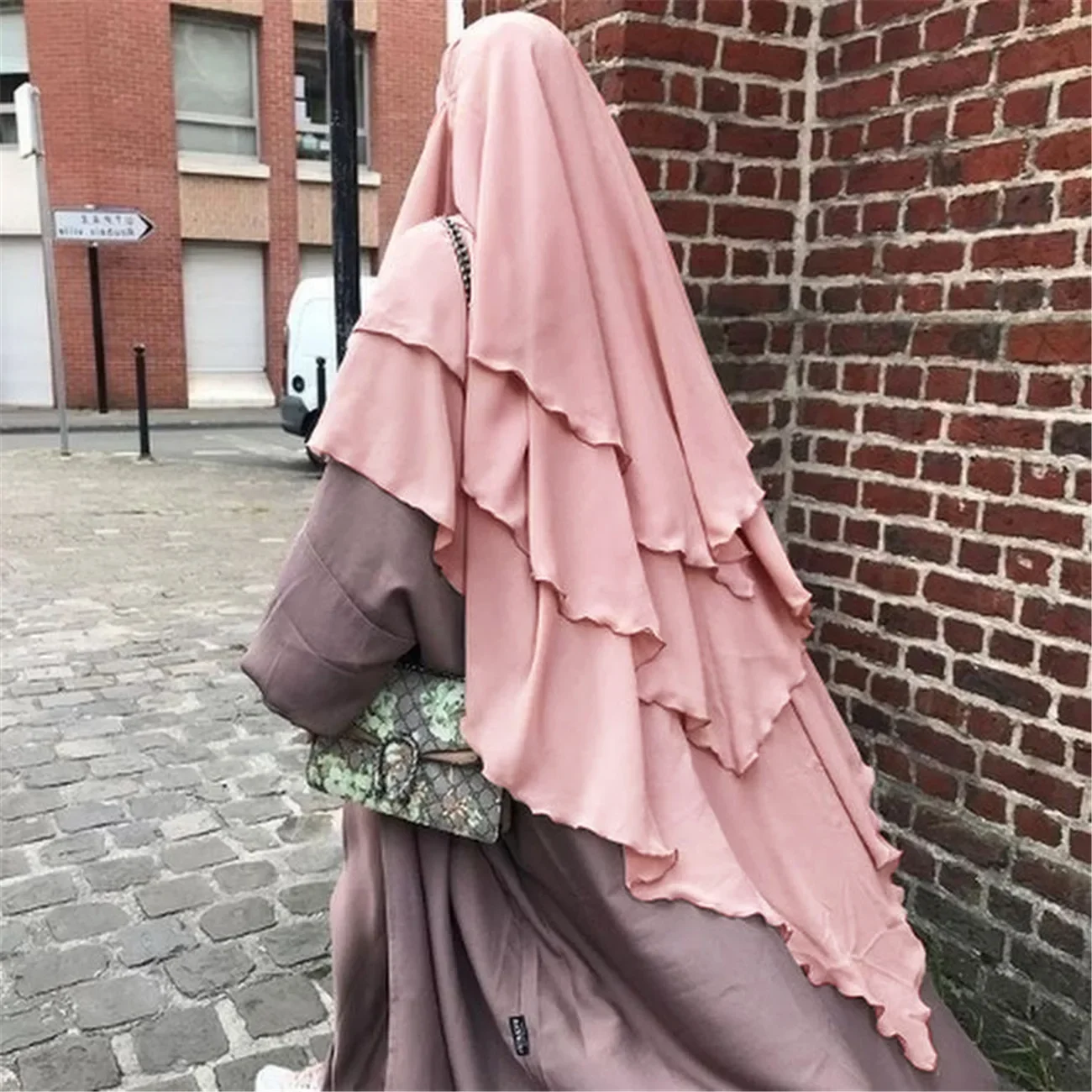 Pañuelo para la cabeza con chal árabe TURkiye, Hijab liso de tres capas de gasa, oración Khimar, Color sólido, 136x120cm