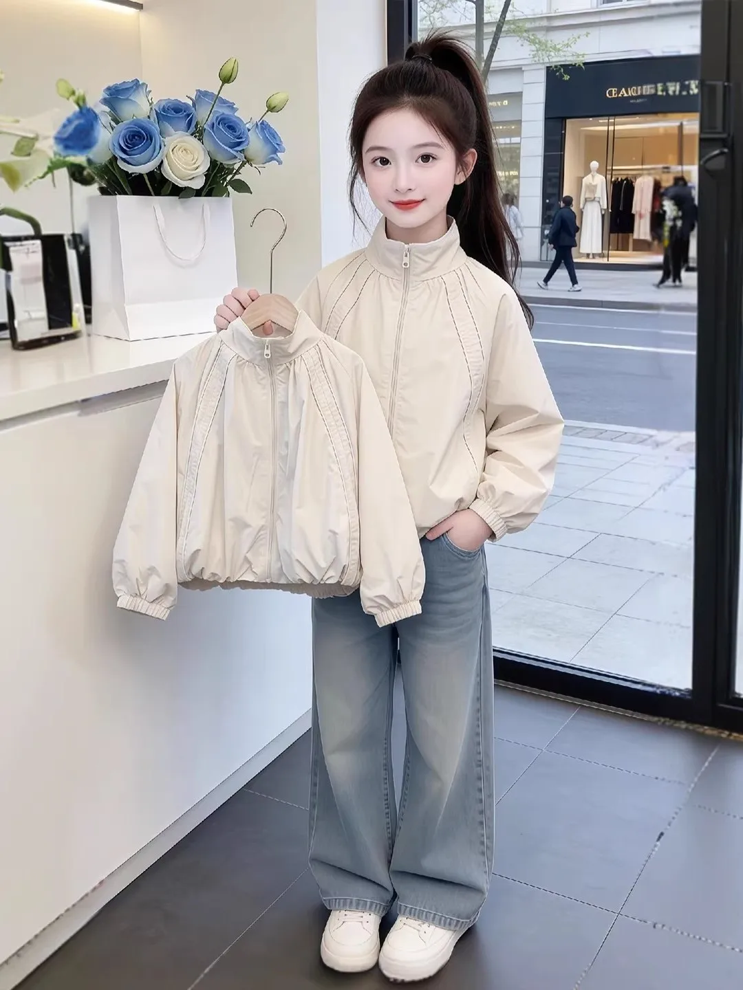 女の子用カジュアル春秋ジャケット　おしゃれトップス　子供用春服　超可愛いレジャーウィンドブレーカーコート
