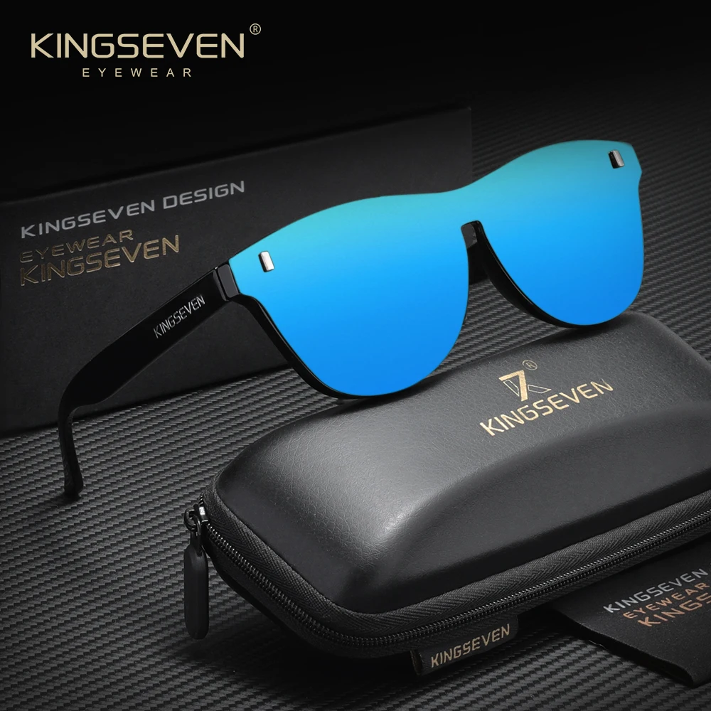KINGSEVEN Randlose Sonnenbrille Polarisiert Anti-UV400 Damen- und Herrenbrille Retro Outdoor Casual HD Spiegelglas
