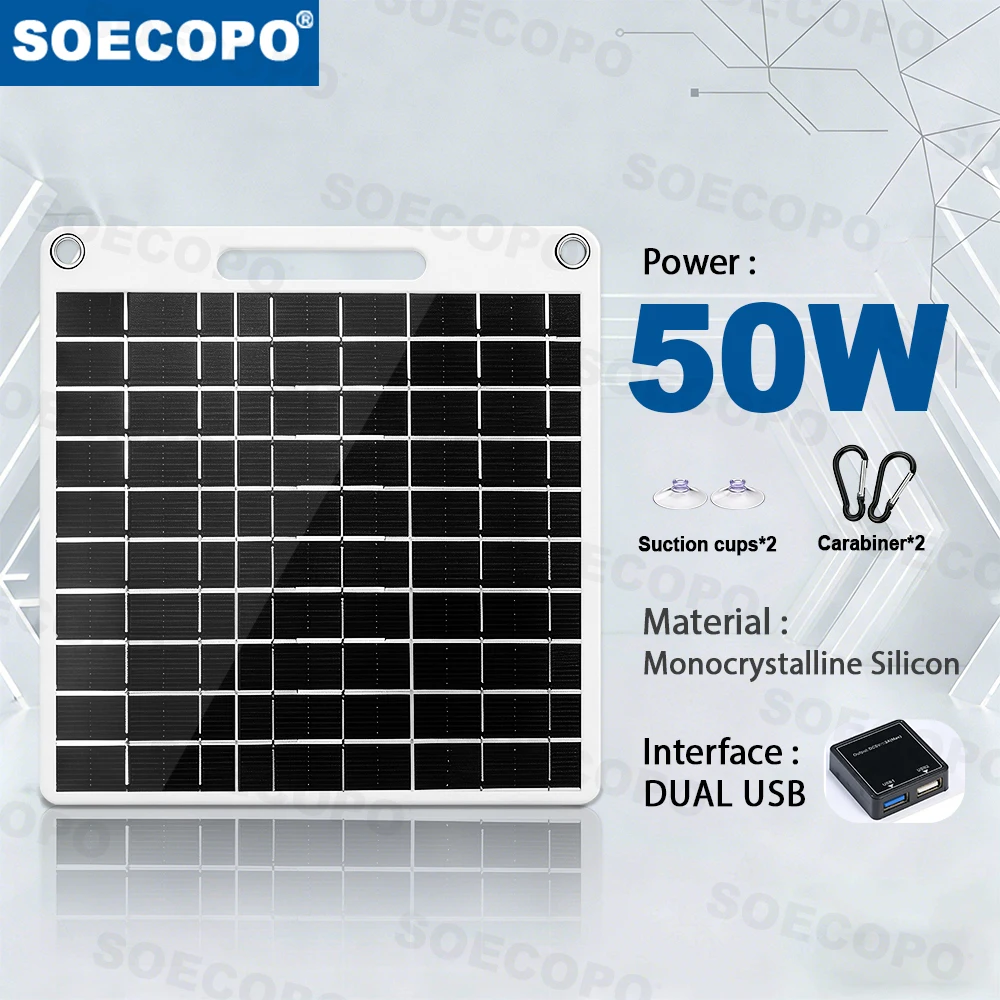 50W Tragbares Solarpanel mit USB-Ausgang Schnellladegerät für Handy, Powerbank Outdoor Camping, Wandern, Zuhause, Wohnmobil, Notfälle
