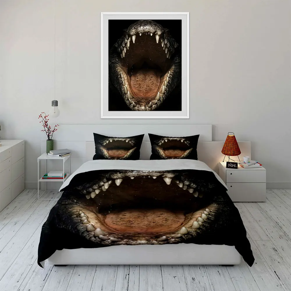 Crocodile with wide-open menacing jaws Print Bedding Set 1 Duvet Cover 2 Pillowcases for Adult and Children Luxury Gift 4