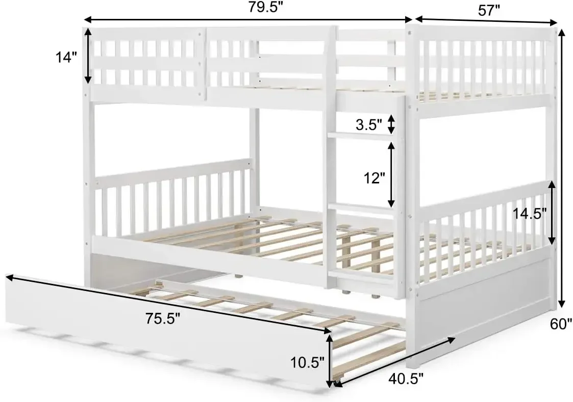 

Bed Frame with Ladder, Solid Wood Frame & Safety Guardrails, Space-Saving Bunk Bed for Teens & Adults, No Box Spring Needed