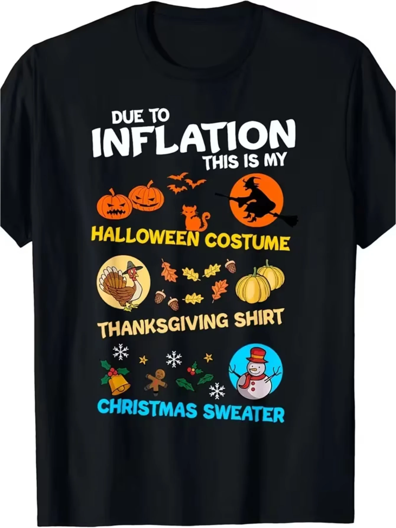 Plus Size T-Shirt - Men's Halloween Printed T-Shirt - Fun Party Costume with Pumpkin, Bat, Turkey Patterns - 100% Cotton for Halloween, Christmas, Thanksgiving