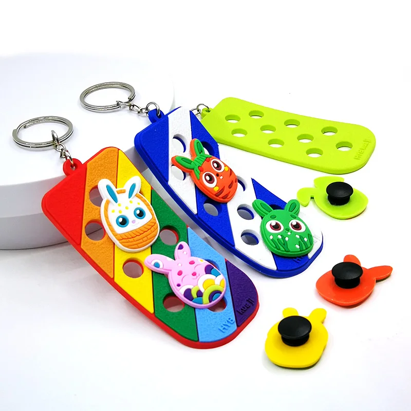 100PCS Luggage Tag Hole Keyring for Shoe Charms EVA Keychain Suitable For Handbag Key Fluorescent Accessory Decoration