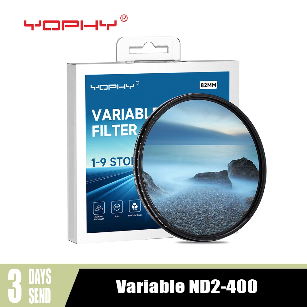 YOPHY مرشح ND2-ND400 ND متغير متعدد الطبقات مطلي بكثافة محايدة، لعدسة 37/40.5/43/46/49/52/55/58/62/67/72/77/82 مم
