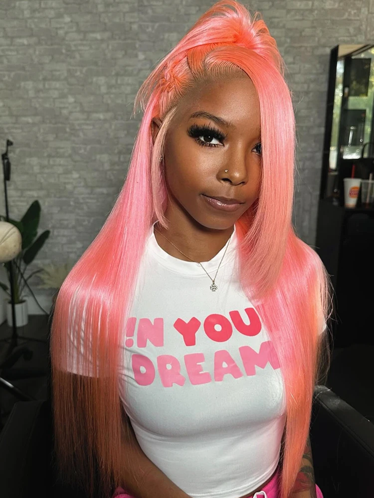 اللون الوردي الفاتح خصلات الشعر المستعار الإنسان 100% 13x6 HD الباروكات الأمامية للنساء قبل قطعها البرازيلي مستقيم 13x4 الدانتيل شعر مستعار أمامي للنساء