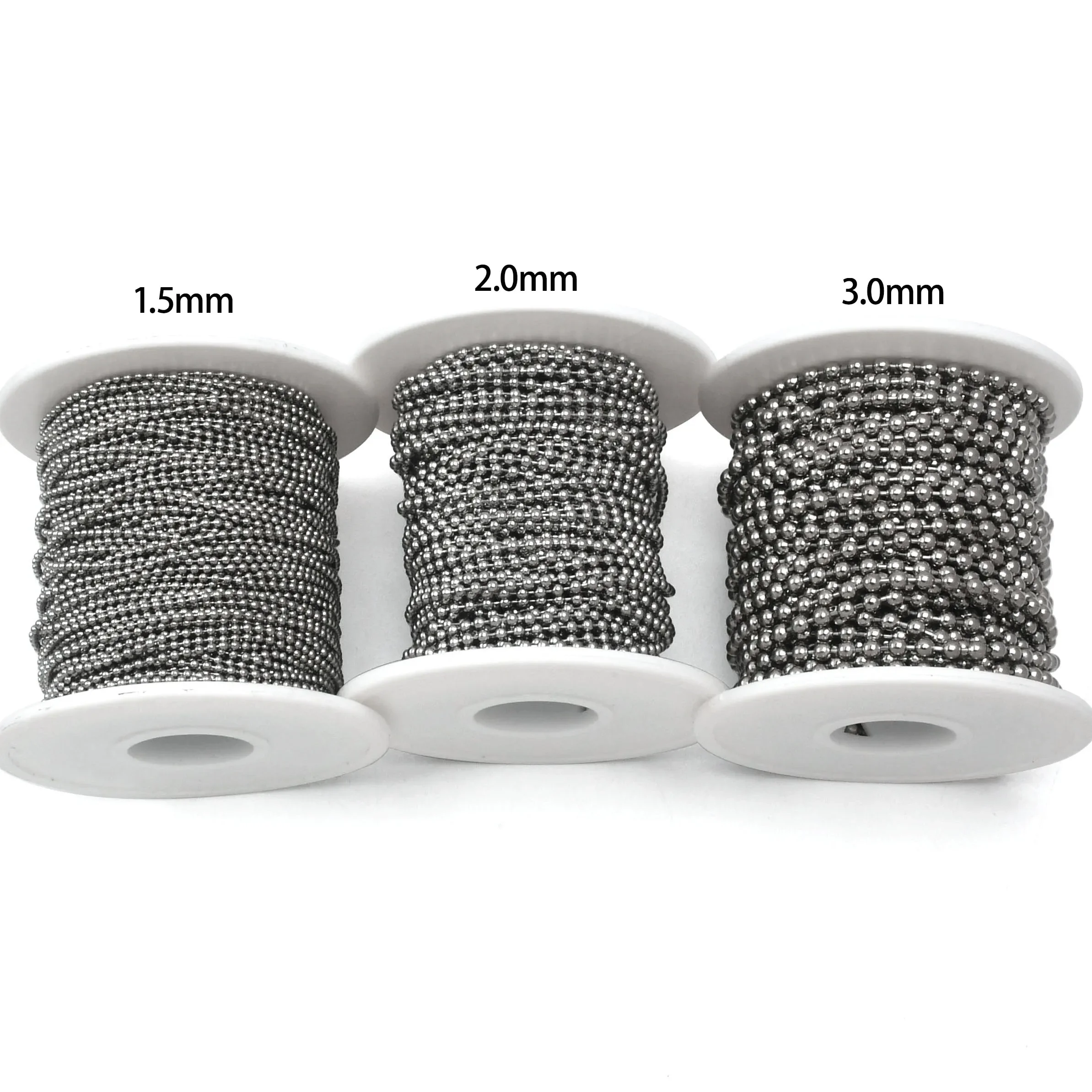 2-30M Ball Bead Chain, 304 Stainless Steel Bead Chain for Roller Shades, Window Blinds Dog Tags, J 1.5mm 2.0mm 2.4mm 3.0mm