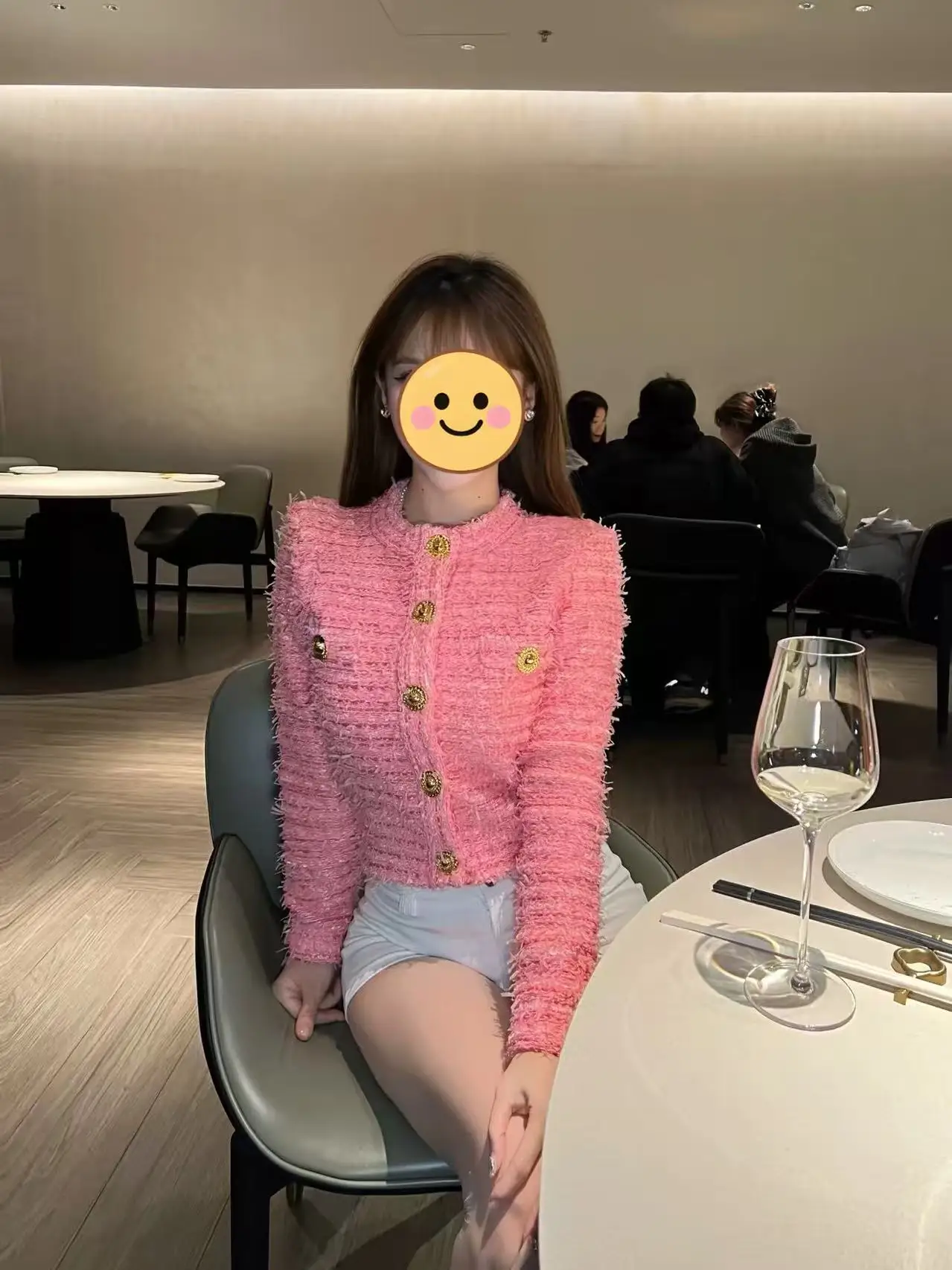 ​​Women's Boucle Short Jacket Heavy Duty Gold Buttons Shoulder Pads Slim Fit 2026 French Style Pink Spring Blazer Tops​​